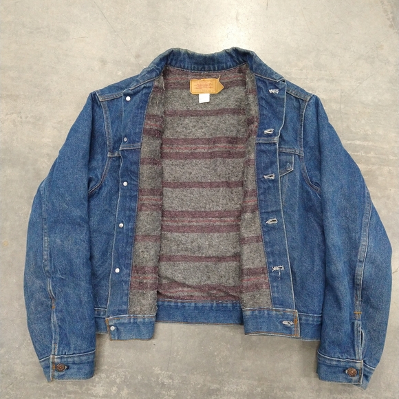 Levi's Blue Denim Blanket Lined Jacket 46 Measurements 90s USA Made - Picture 3 of 5